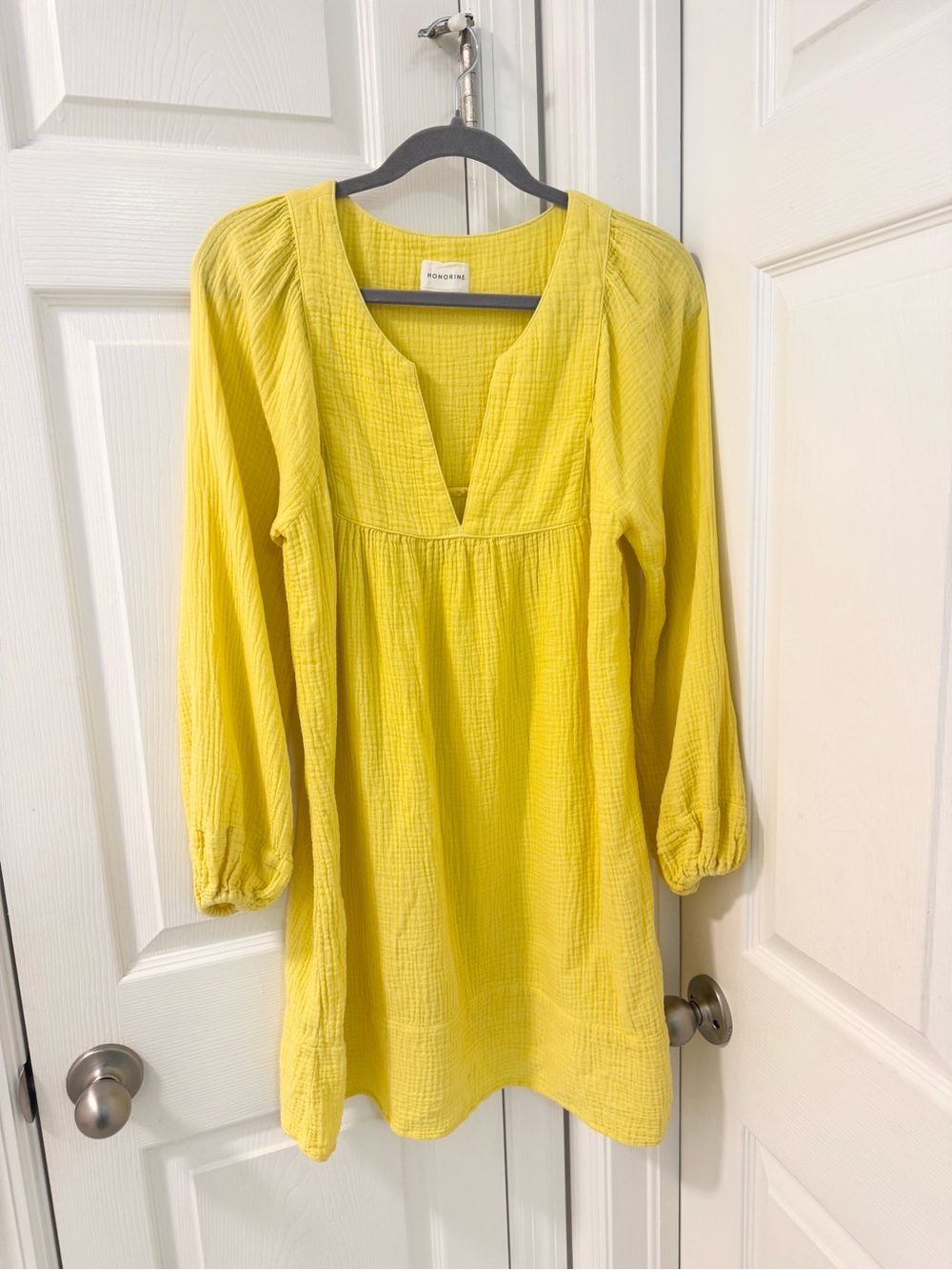 Honorine Talita Cotton Gauze Crinkle Yellow Mini Dress XS